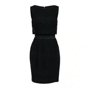 Kay Unger Black Eyelet Sleeveless Sheath Dress 6